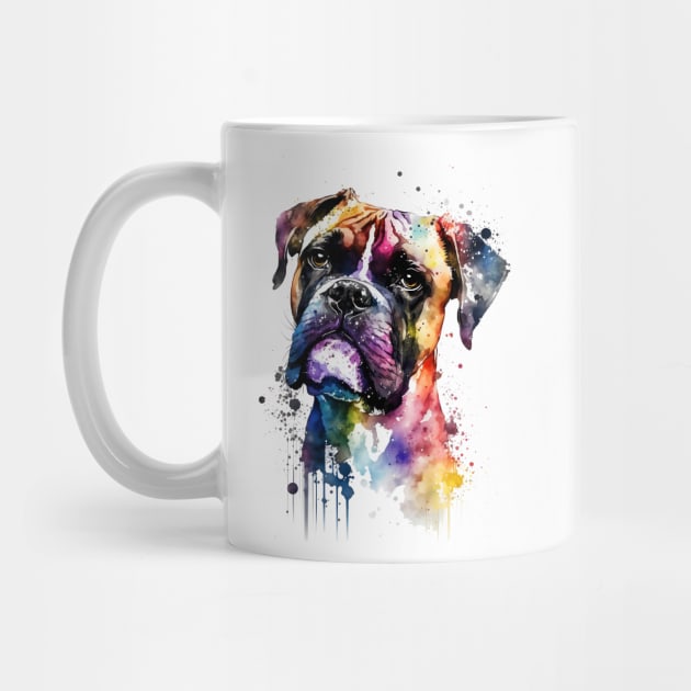 Rainbow Boxer Dog Watercolor Portrait by doglovershirts